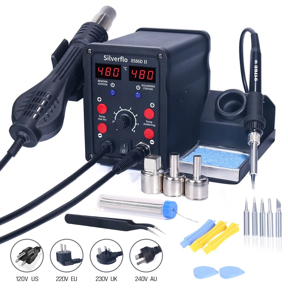 Smd Rework Station Hot Air Soldering 2 In 1 - Silverflo 8586D Lötstation 2 IN 1