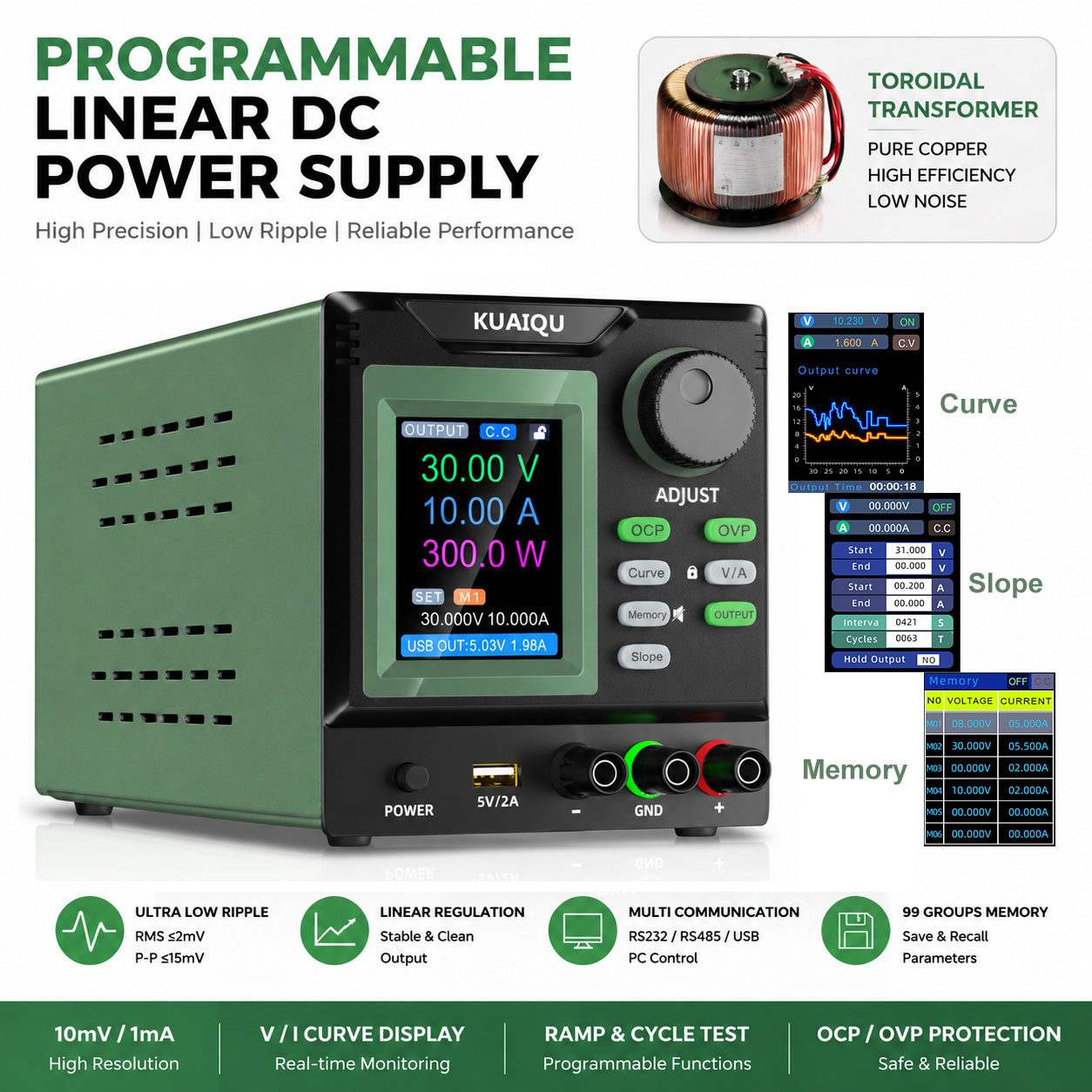 Programmable Linear Dc Power Supply 30V 10A - Geräuscharmes lineares Gleichstromnetzteil 30V 10A, programmierbares
