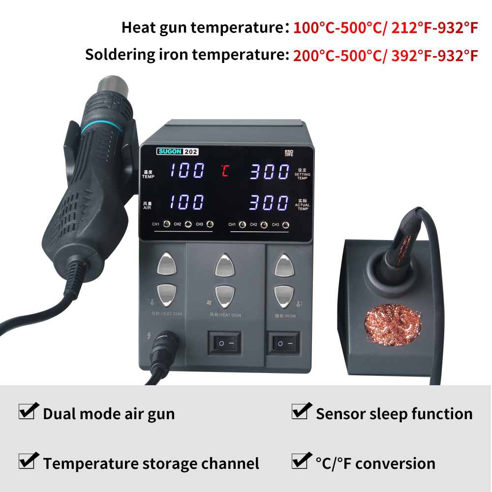 SUGON-202 760W 2 IN 1 Löten St – Smd Rework Station Hot Air Soldering 2 In 1 Bewertung und Preis